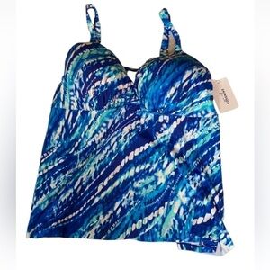 Swimsuits for All Dream blue tie dye tankini top Size 44DD New with tag